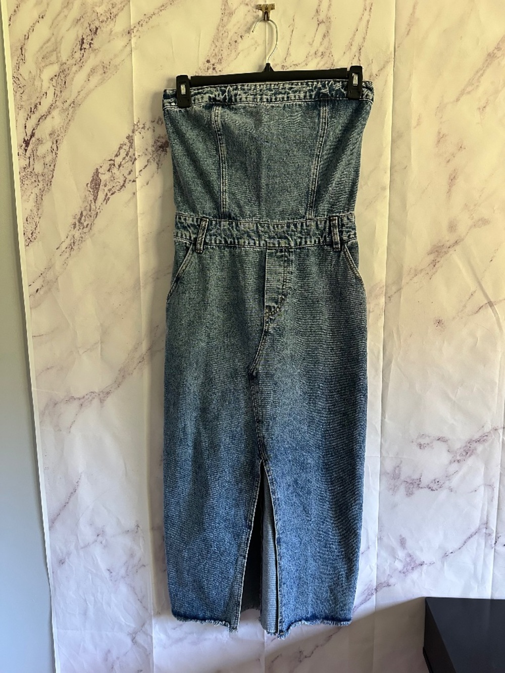BAILEY ROSE STRAPLESS DENIM JEAN MIDI DRESS WOMENS LARGE - GREAT CONDITION